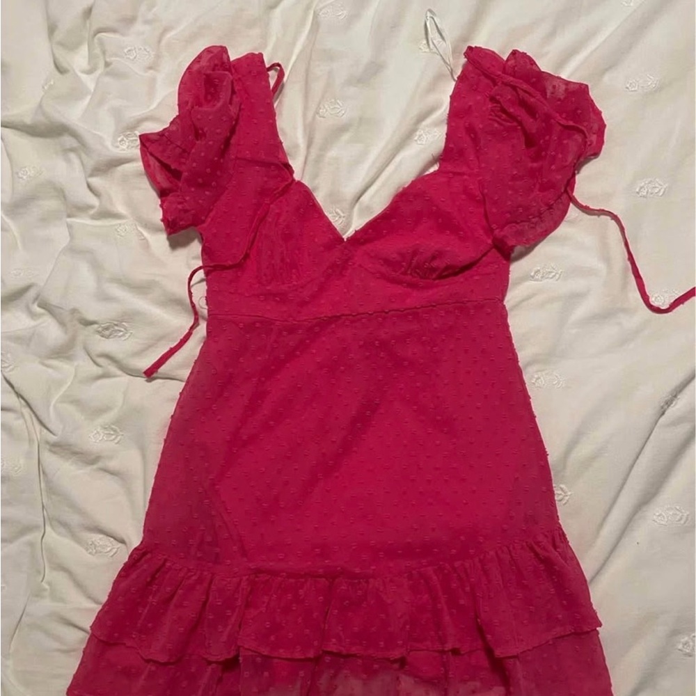Lulu's Hot Pink Swiss Dot Mini Dress